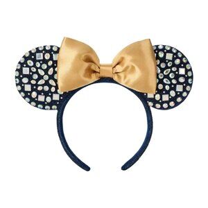 Walt Disney World 50th Anniversary Jeweled Gold Bow Minnie Mouse Ears Headband